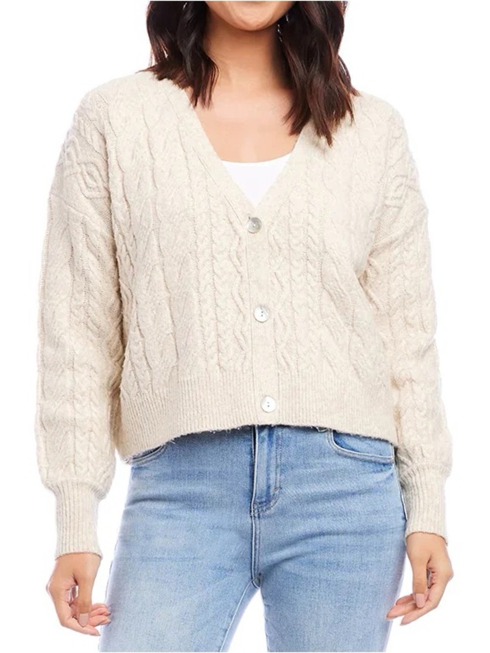 Karen Kane Shaya Sand Cable Knit Cardigan Small